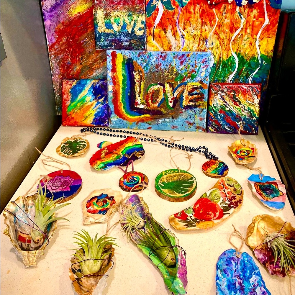 Rainbow shells, canvasses, and wood rounds!